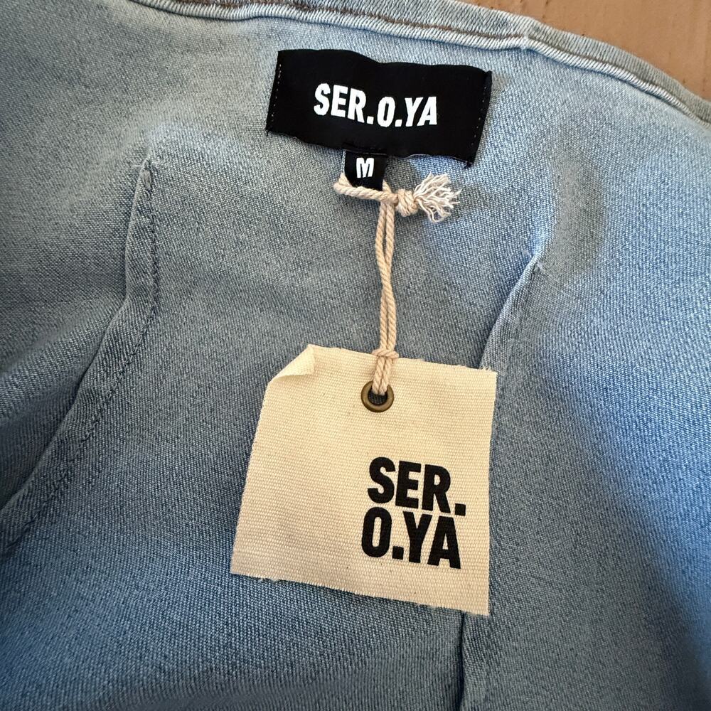 SER.O.YA Sage Denim Halter Mini Dress Slit in Skylight | Medium BNWT - Picture 6 of 6